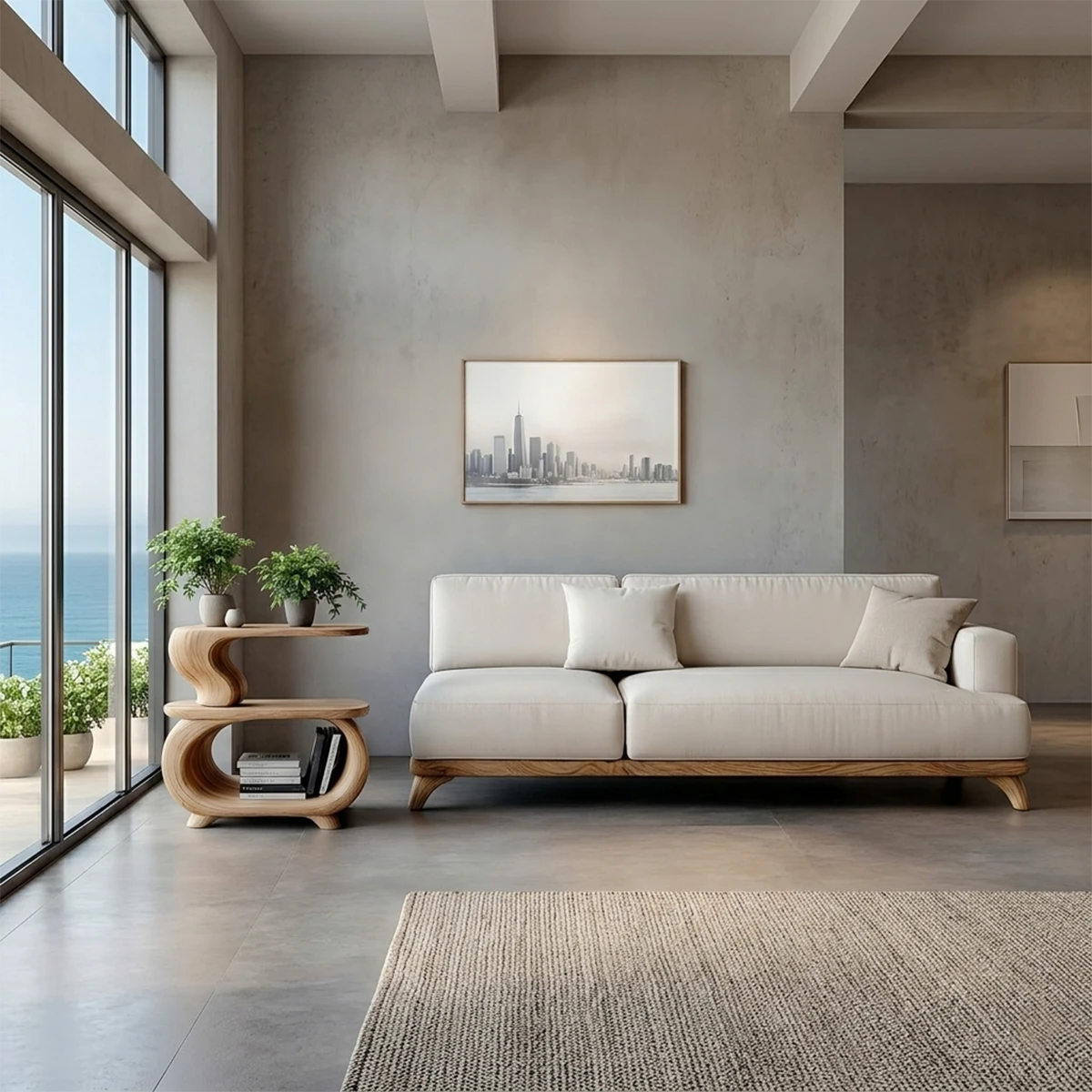 A compact side table in natural light brown tone featuring smooth edges and minimalist design