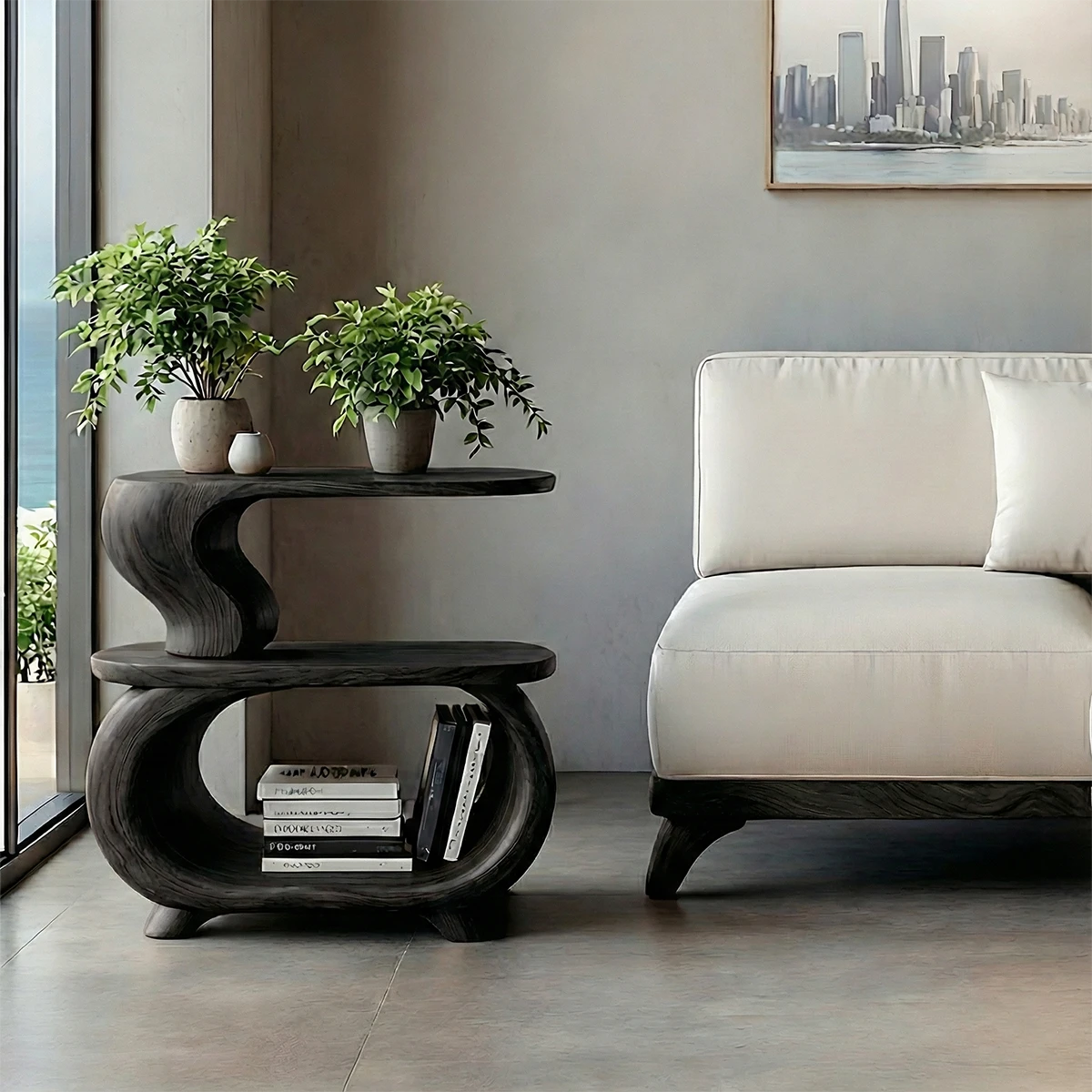 With its light wood color design, the accent table blends organic shape and modern aesthetics
