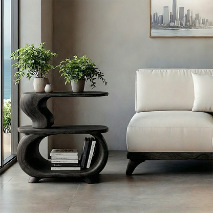 With its light wood color design, the accent table blends organic shape and modern aesthetics