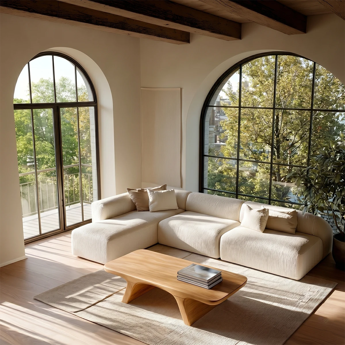 Sculptural coffee table featuring smooth top and curved support for contemporary spaces