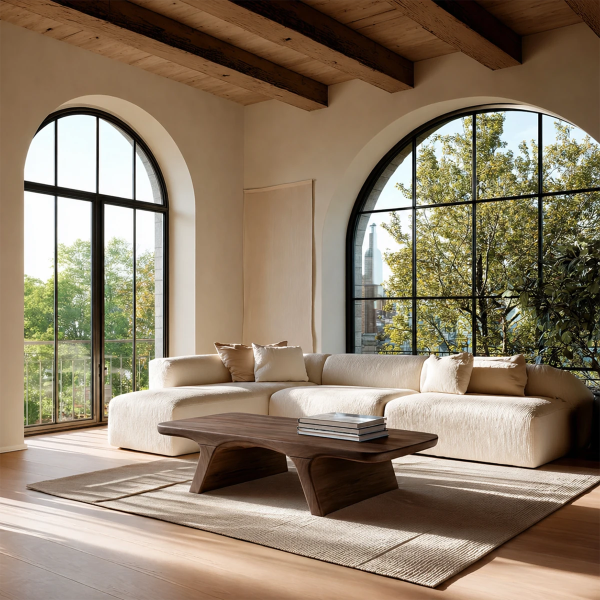 Designer coffee table with smooth surface and sculpted base for elegant interiors