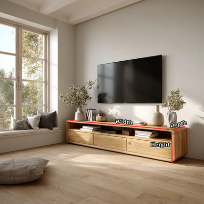 Contemporary TV stand with smooth edges and storage space for modern home décor