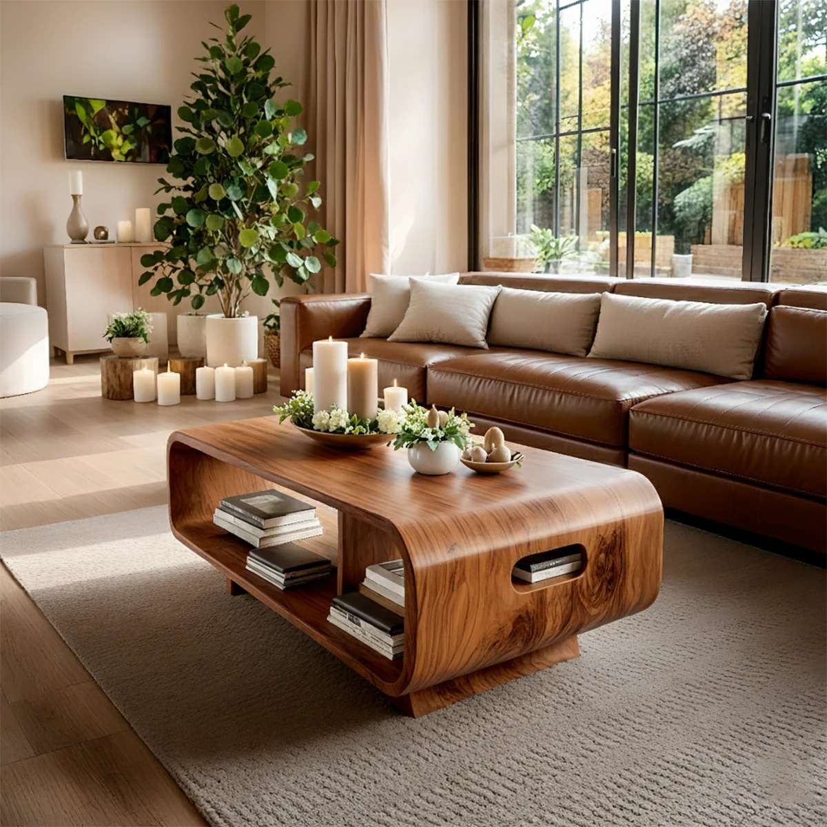 Coffee table with oak finish featuring smooth edges and balanced design in a contemporary living space