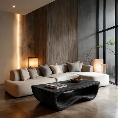 Artistic coffee table with flowing natural form designed for modern interior spaces