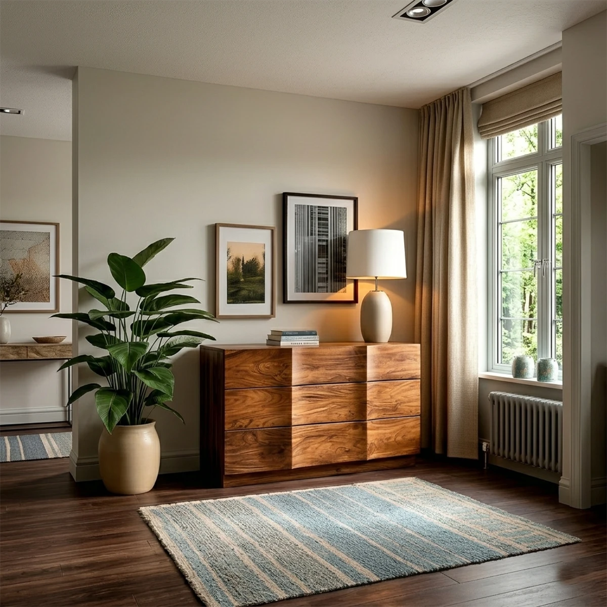 Contemporary storage sideboard featuring sleek drawer fronts and refined wood detailing