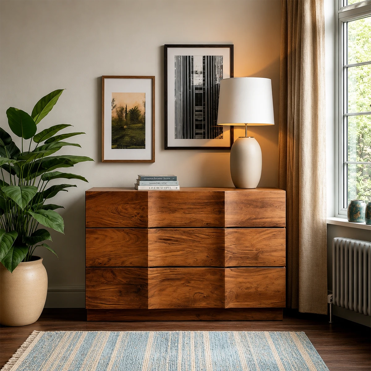 Minimalist buffet cabinet with practical multi drawer organization and modern styling