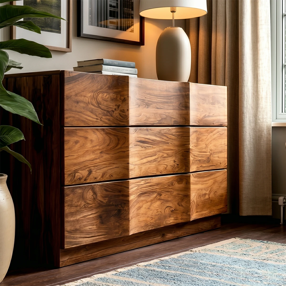 Elegant credenza cabinet with balanced drawer layout and contemporary wood aesthetics