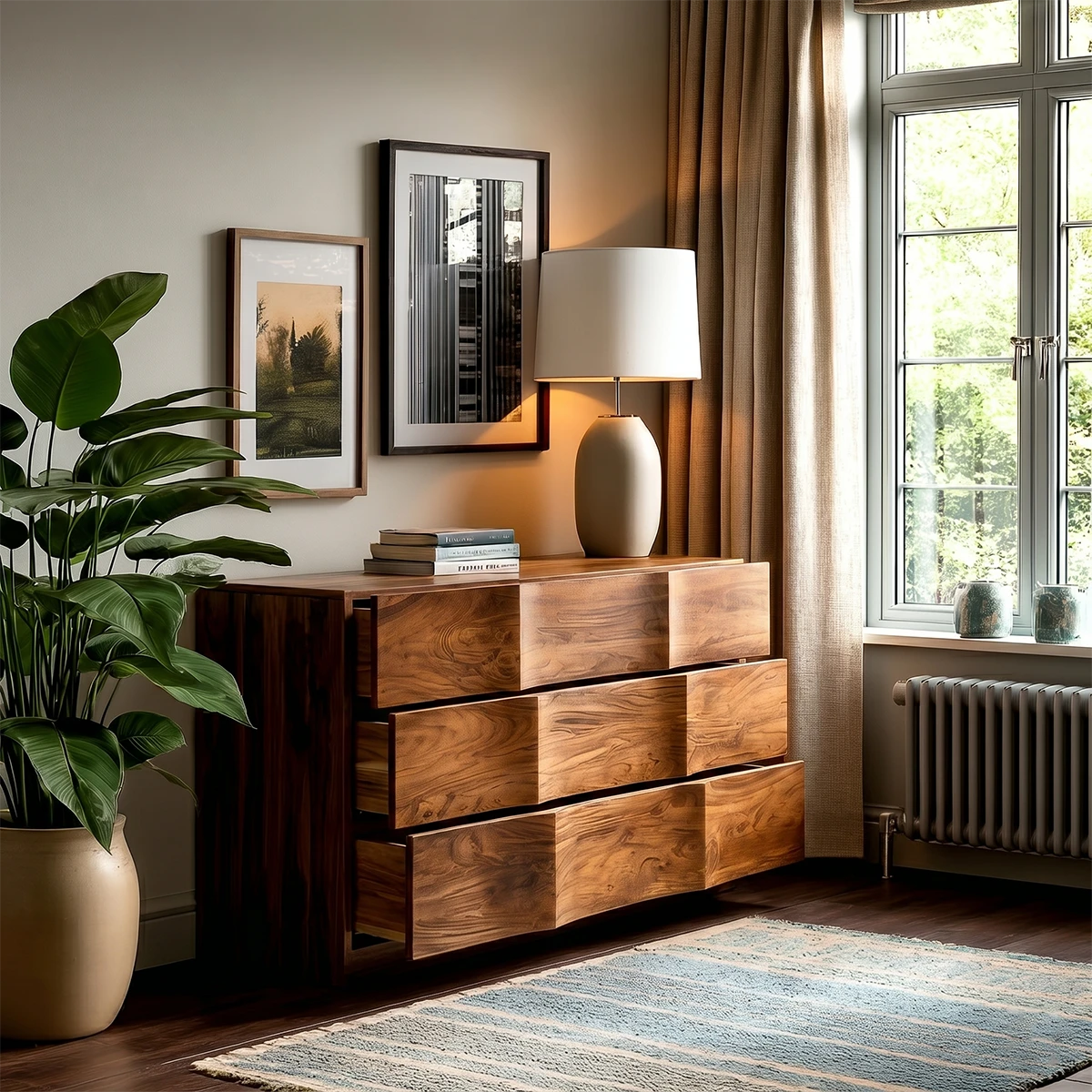 Stylish sideboard console with seamless drawer storage and modern interior appeal