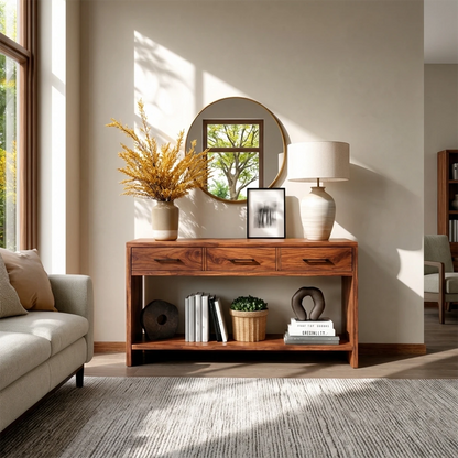 Contemporary buffet cabinet featuring spacious display shelving and functional drawers