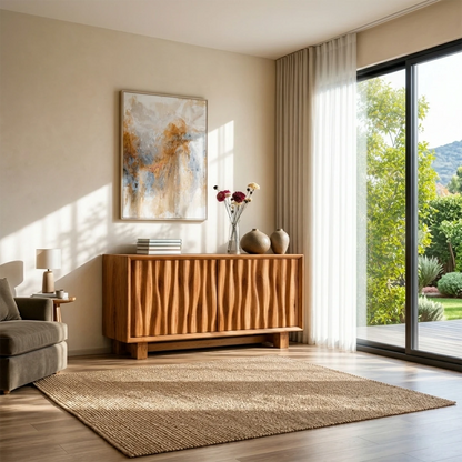 Modern sideboard cabinet with sculpted door texture for elegant contemporary interiors