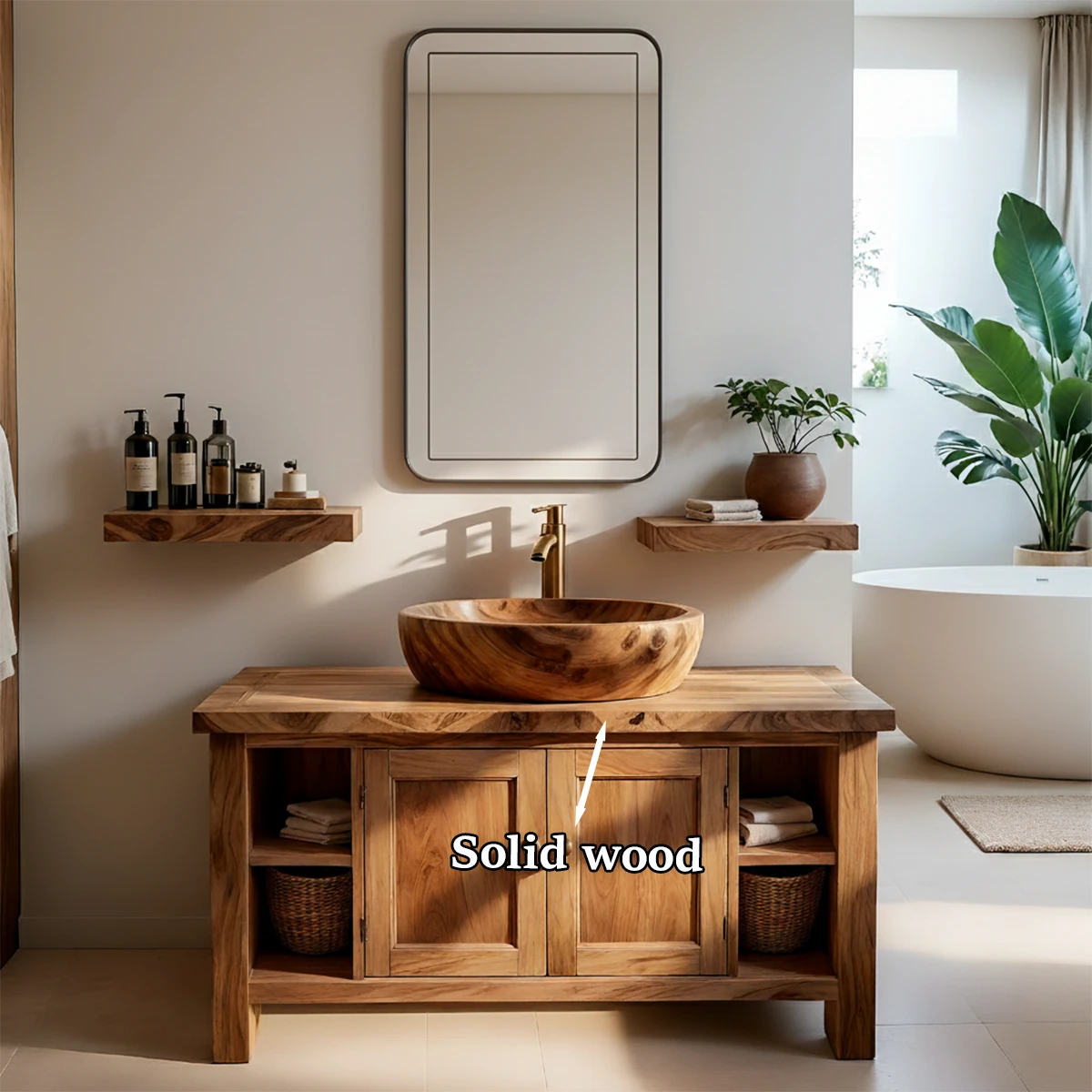 Modern bathroom cabinet with storage – solid wood cabinet