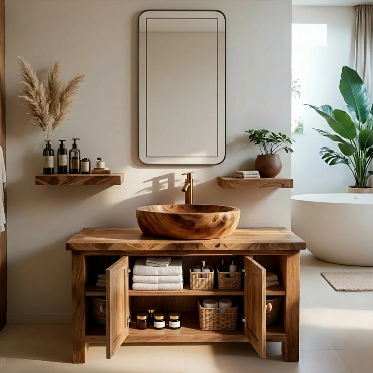 Minimal vanity with vessel sink – modern bathroom vanity