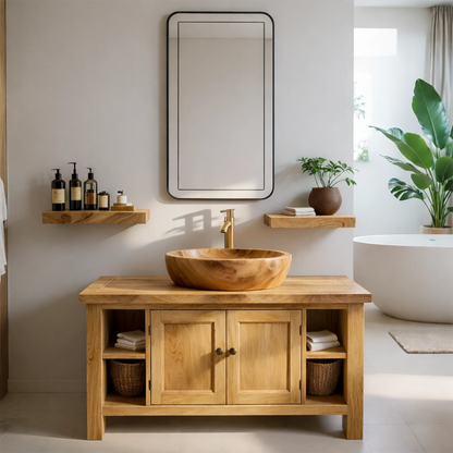 Bathroom vanity with natural brown finish – brown tone vanity