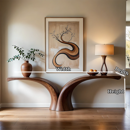 Warm and inviting entry area styled with a modern wood console table and decorative accents