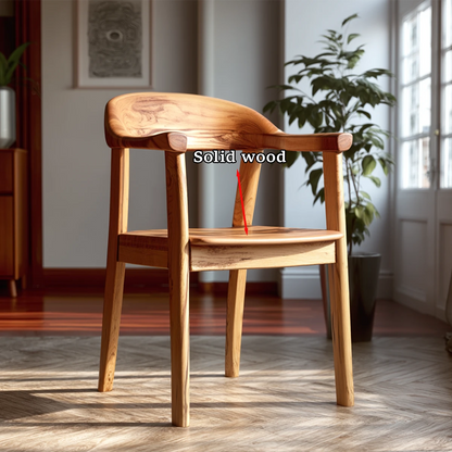 Contemporary dining chair with armrests and sculpted wood frame adds warmth to interiors