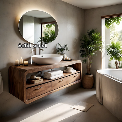 Modern wooden floating bathroom vanity with storage