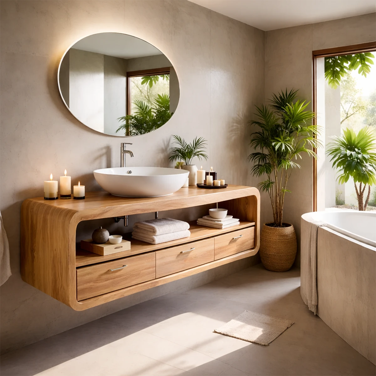 Premium solid wood floating bathroom vanity modern style