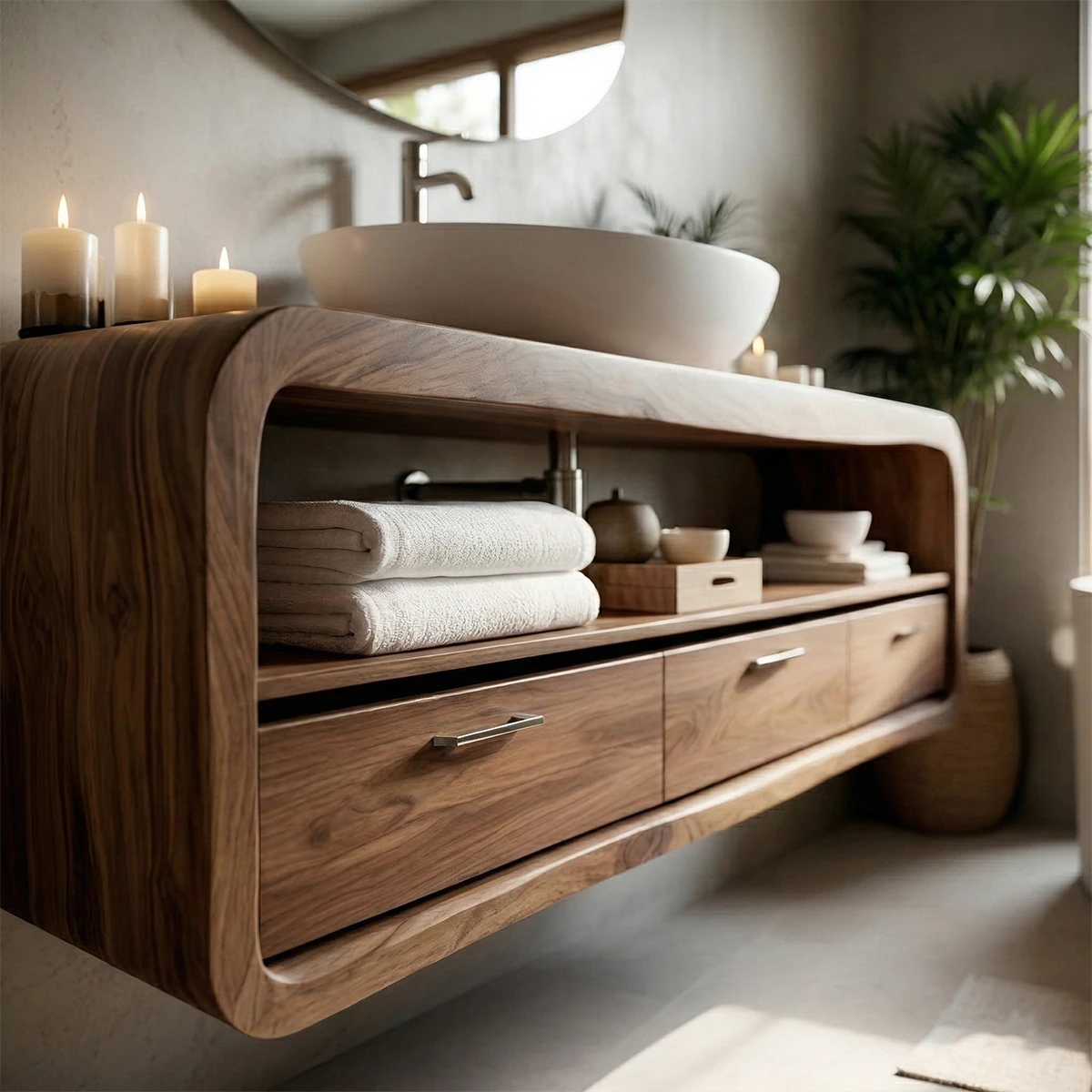 Minimalist solid wood floating bathroom vanity wall mounted