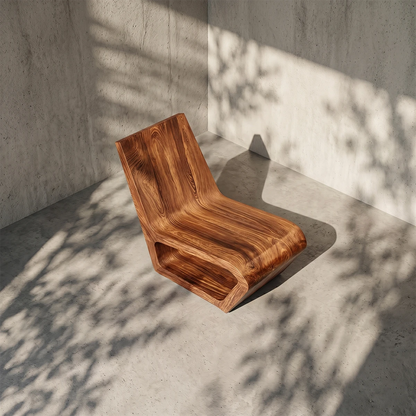 Minimalist wooden chair with organic curves creates a bold statement in a clean interior