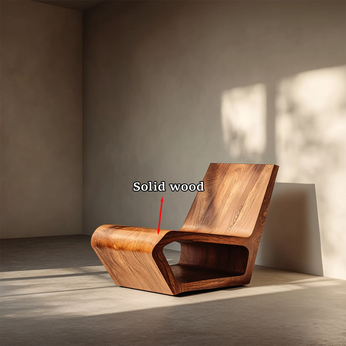A modern wooden lounge chair with unique hollow base design adds depth to interior styling