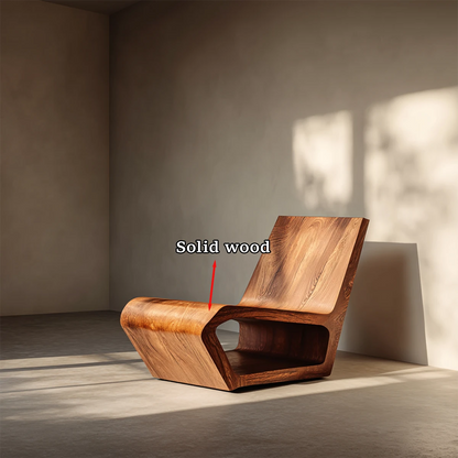 A modern wooden lounge chair with unique hollow base design adds depth to interior styling