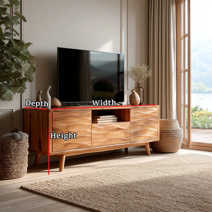 Contemporary TV stand with minimalist form and natural wood look for cozy living rooms