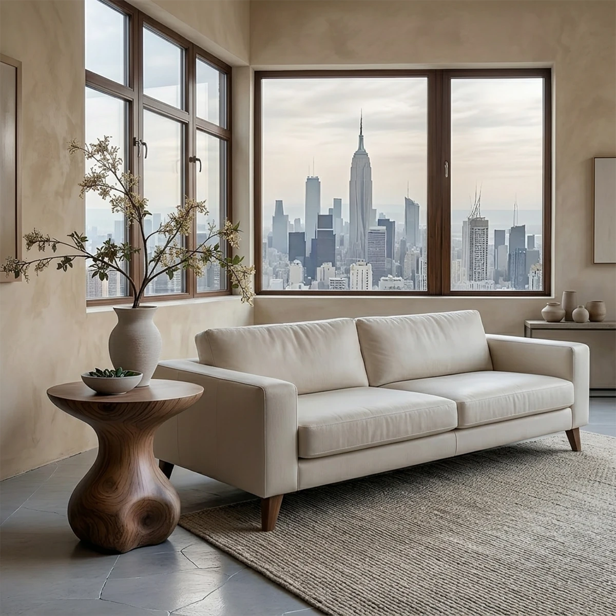 A compact side table in walnut color featuring smooth edges and minimalist design
