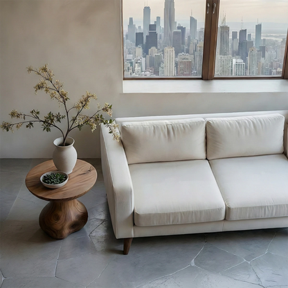 Designed with a walnut color surface, the end table offers soft curves and clean structure