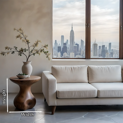 With its walnut color design, the accent table blends organic shape and contemporary style