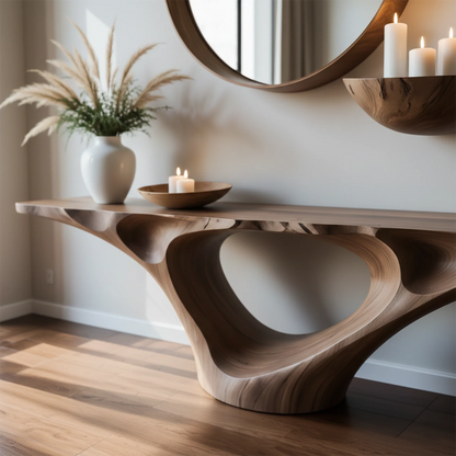 Elegant walnut console table with curved sculpted base