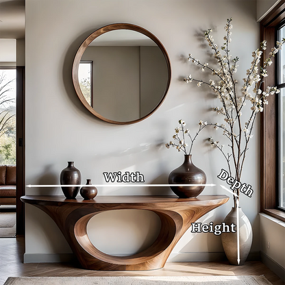 Statement walnut console table with open center base