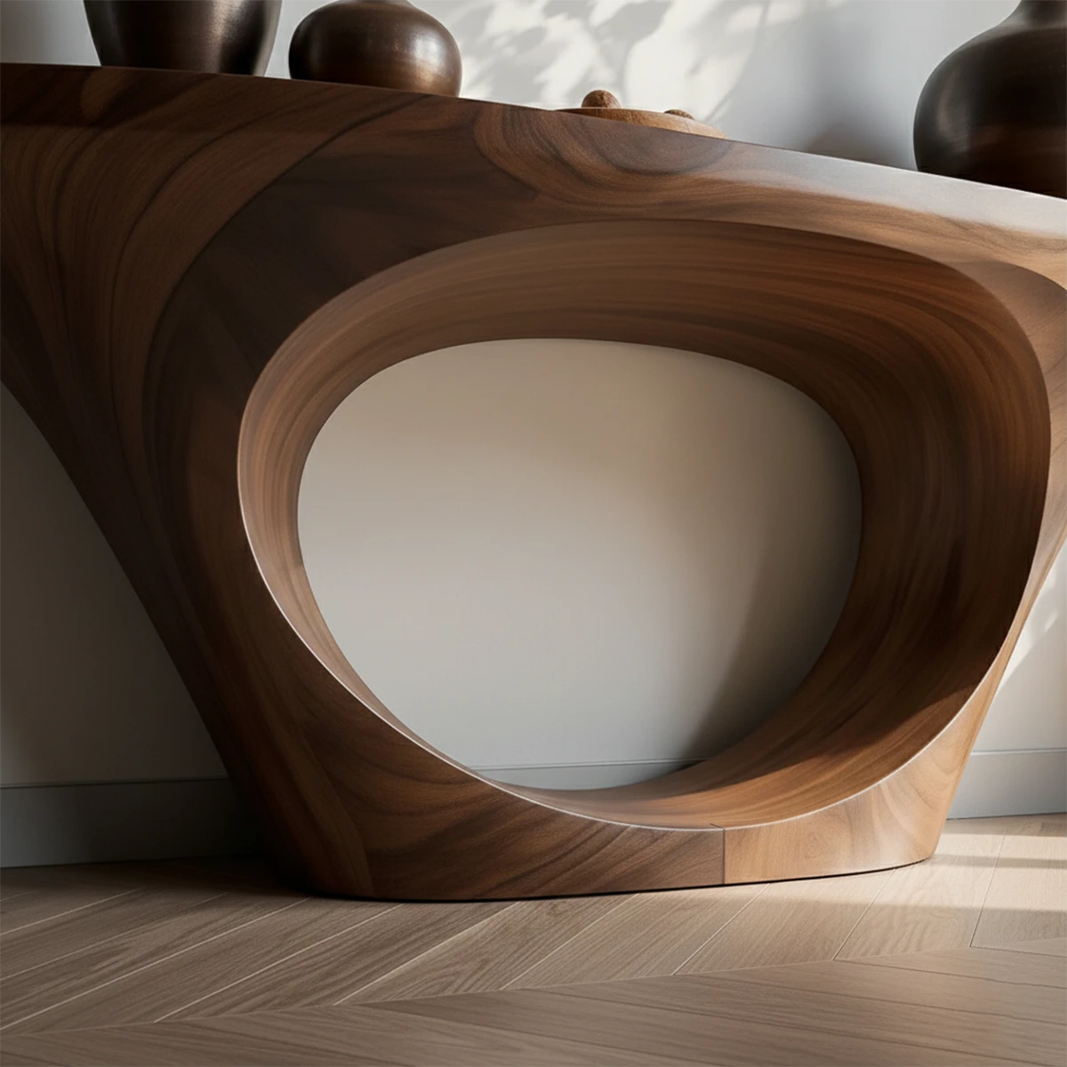 Elegant walnut console table with hollow pedestal