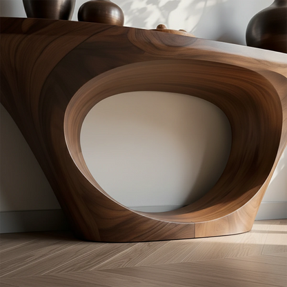 Elegant walnut console table with hollow pedestal