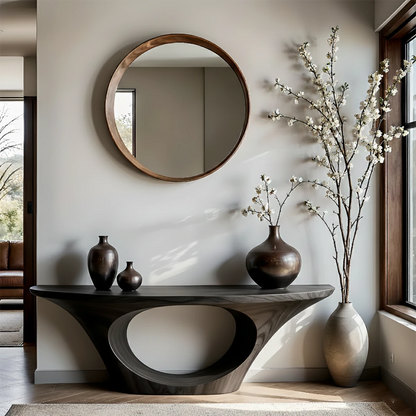 Unique walnut console table with hollow wood structure