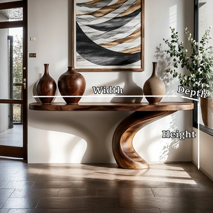 Statement walnut console table with S shape base