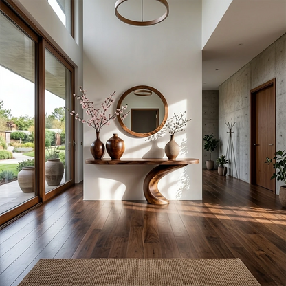 Elegant walnut console table with S shape pedestal