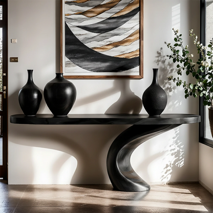 Unique walnut console table with flowing S base