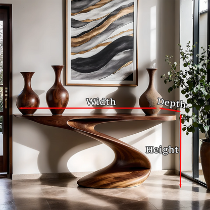 Handcrafted walnut console table with spiral design