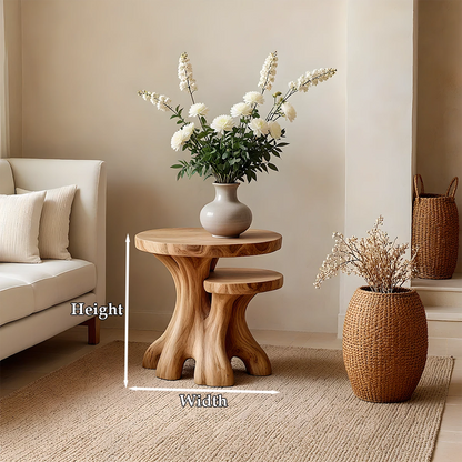 With its brown tone finish, the accent table blends organic form and contemporary design