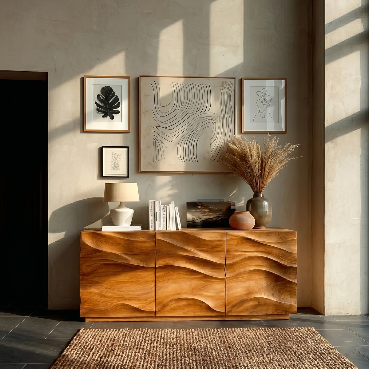 Contemporary sideboard console with flowing sculptural detailing and elegant room decor