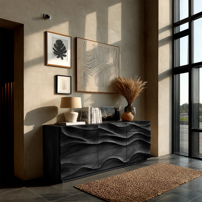 Refined credenza sideboard with flowing sculpted fronts and minimalist modern appeal
