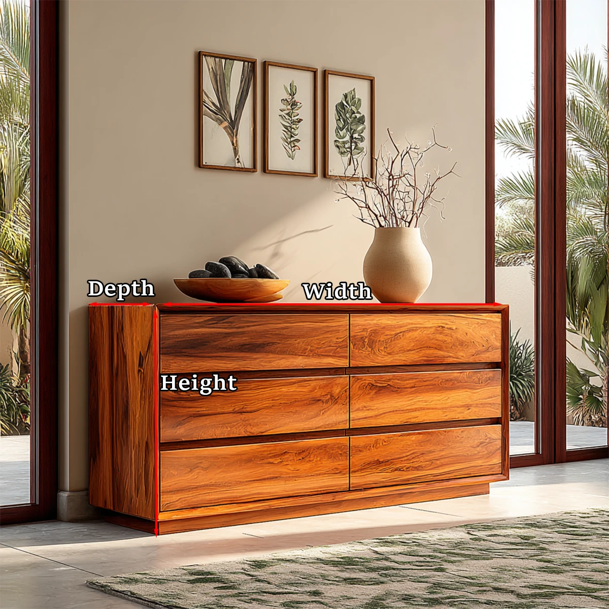 Functional storage console with seamless drawers and elegant architectural proportions