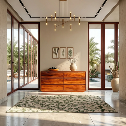 Minimalist storage sideboard featuring sleek drawers and elegant natural wood grain