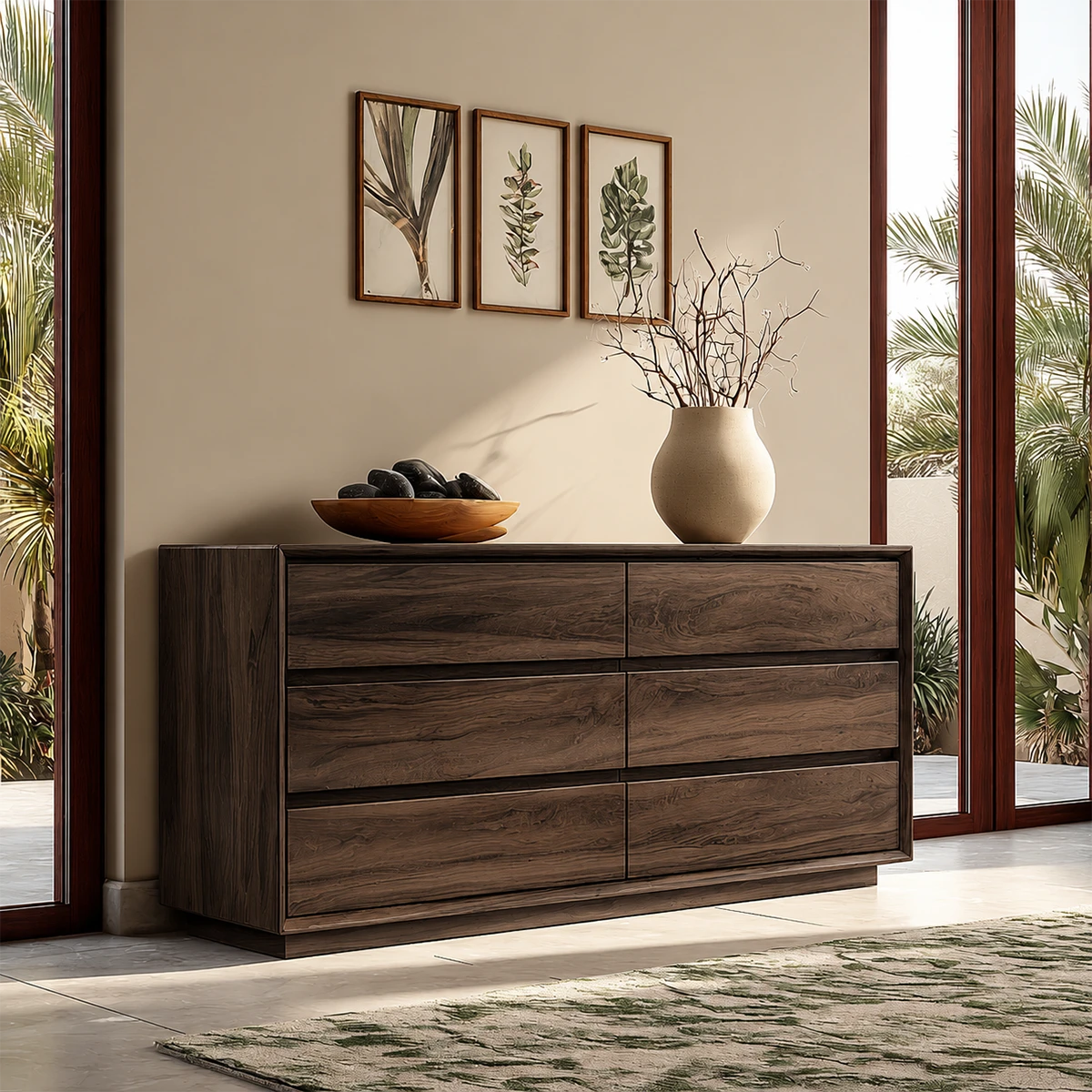 Modern storage cabinet featuring smooth drawer fronts and sophisticated room aesthetics