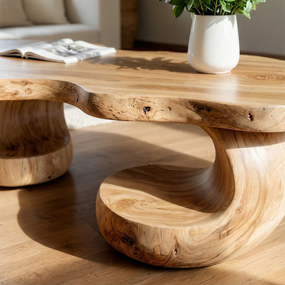 Oak coffee table with bright finish and simple base