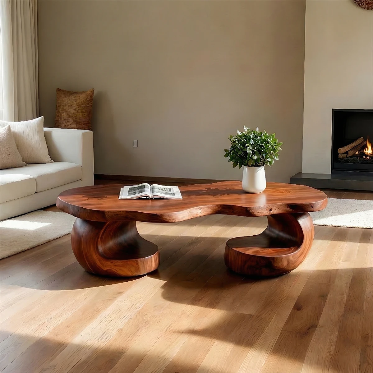 Brown coffee table with soft grain and light color