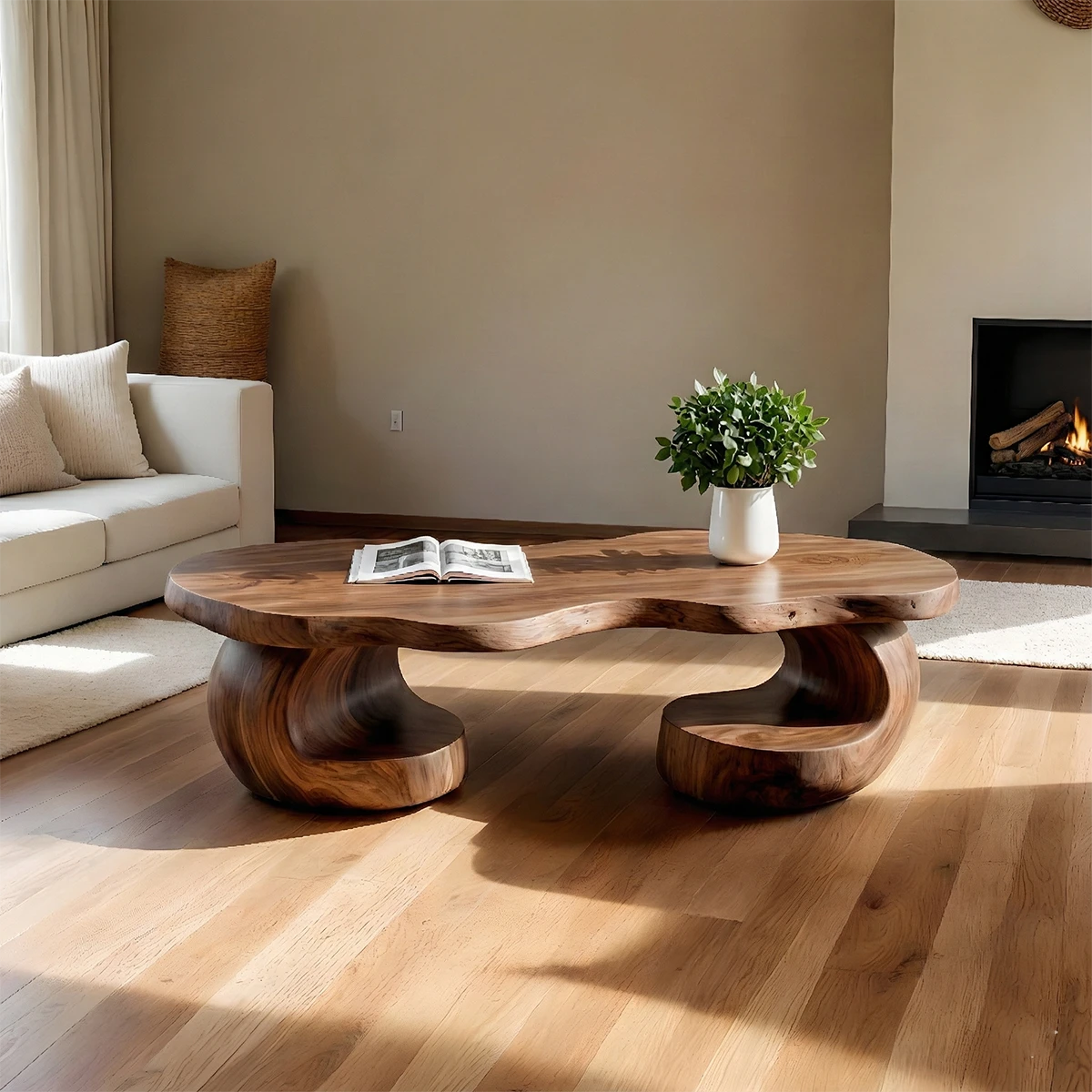 Minimal walnut coffee table with airy frame base