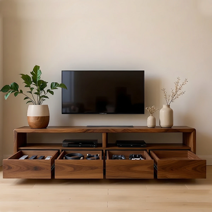 Modern Minimalist Low Profile TV Stand Solid Wood Media Console