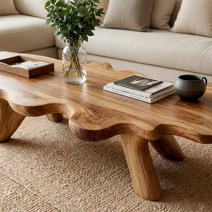 Modern brown coffee table with organic wave design