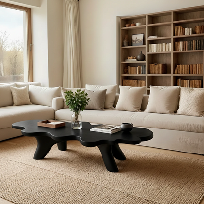 Minimal brown wood coffee table with organic shape